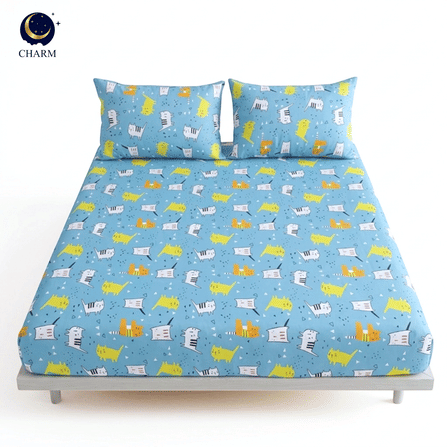 ชุดผ้าปูที่นอน 5 ฟุต 3 ชิ้น CHARM คอลเลคชั่น DREAMY ลาย CAT JOY ไม่รวมผ้านวม_0